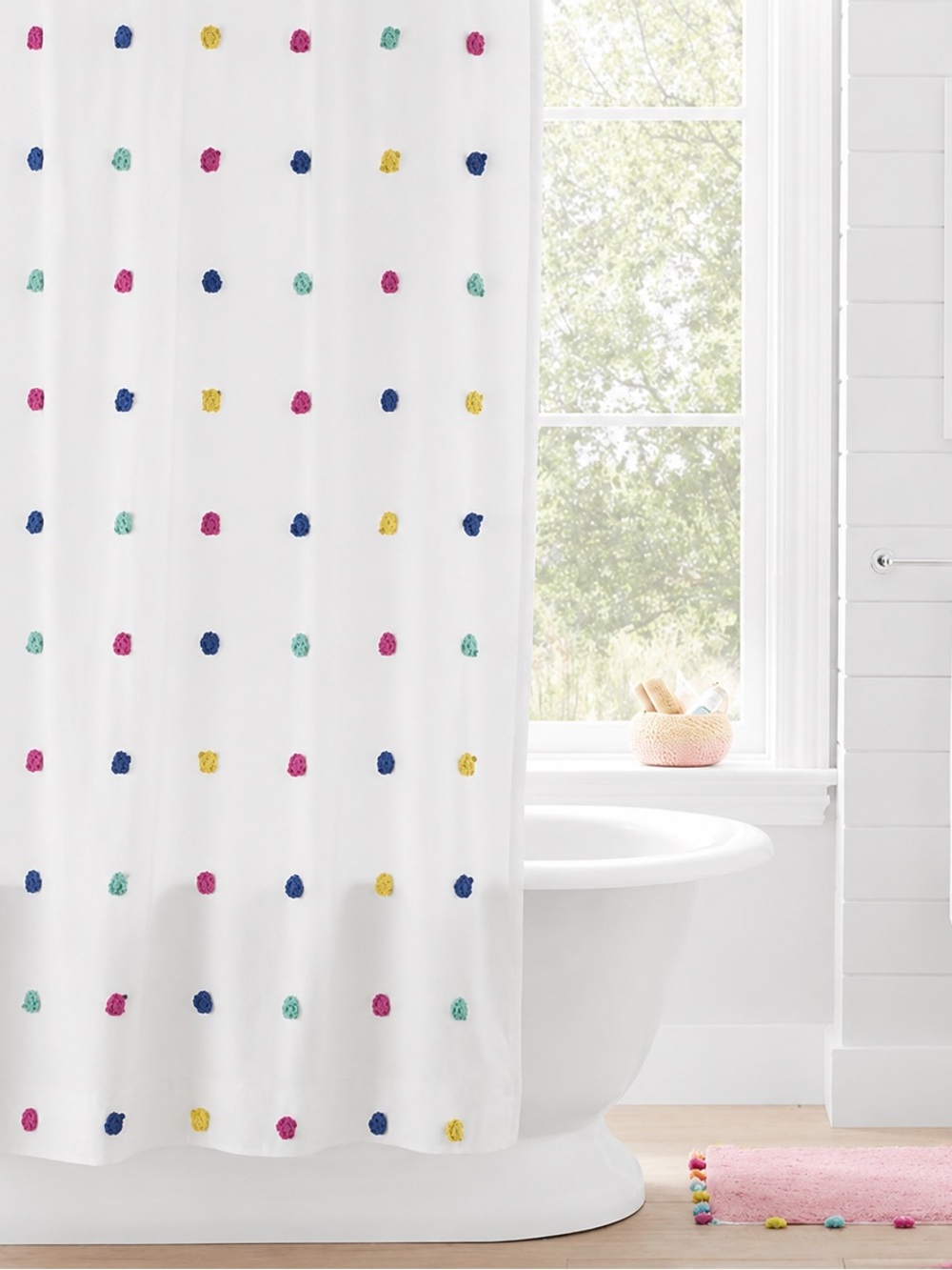Pottery Barn Teen Multicolor Tufted Dots Shower Curtain
